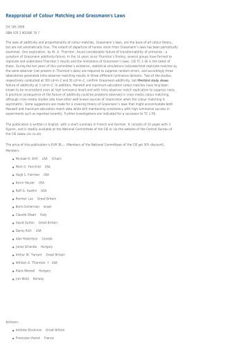 CIE 185:2009 Reappraisal of Colour Matching and Grassmann's Laws