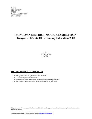 BUNGOMA DISTRICT MOCK EXAMINATION Kenya Certificate Of ...