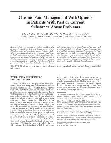 Chronic Pain Management With Opioids in ... - Dr. Jeffrey Fudin