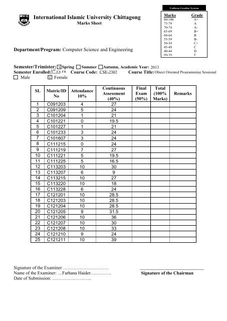 Marks Out Of 50 Spring 13 International Islamic University Chittagong