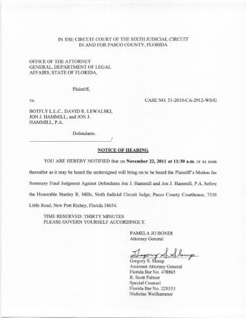 Notice of Hearing for 11-22-11 - Botfly Receivership