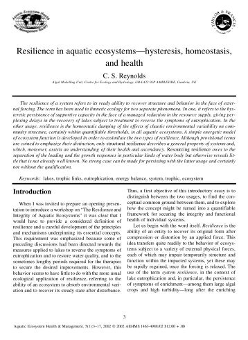 Resilience in aquatic ecosystems - hysteresis, homeostasis, and ...