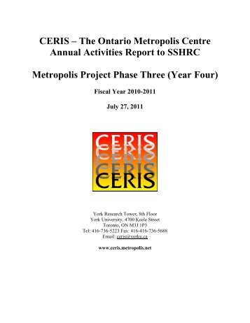 Annual Activities Report to SSHRC - CERIS - Metropolis Canada