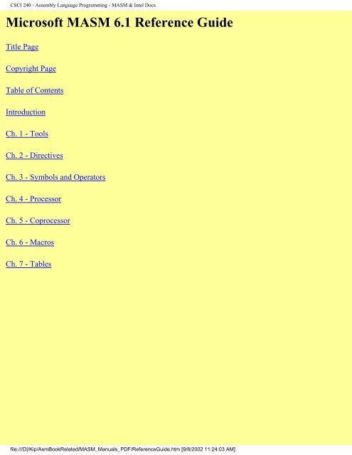 CSCI 240 - Assembly Language Programming - MASM & Intel Docs