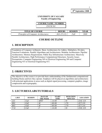 course outline 1. description 2. objectives 3. lectures/labs/tutorials