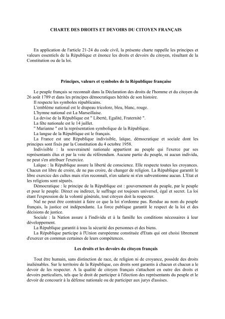 charte des droits et devoirs du citoyen franÃ§ais - PrÃ©fecture de Haute ...