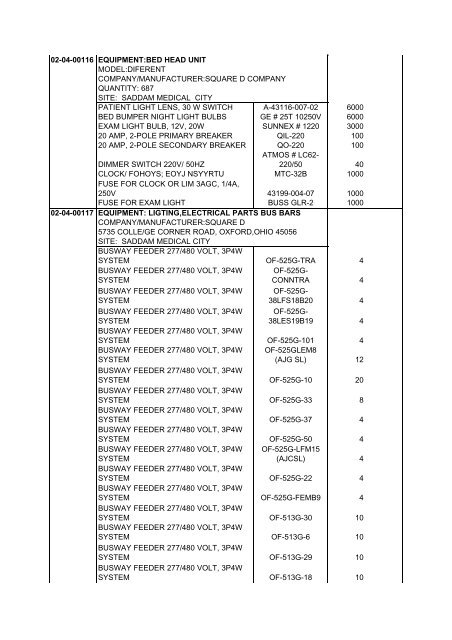 02-04-00116 EQUIPMENT:BED HEAD UNIT MODEL:DIFERENT ...