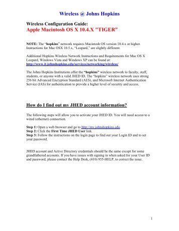 Wireless @ Johns Hopkins Apple Macintosh OS X 10.4.X "TIGERâ