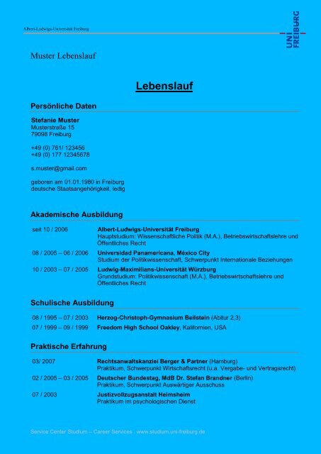 Muster_Lebenslauf 4.pdf - Albert-Ludwigs-UniversitÃ¤t Freiburg