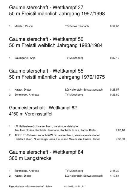 Gaumeisterschaft - Wettkampf 3 25 m Freistil weiblich Jahrgang ...