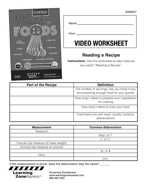 video worksheet - Learning Zone Express