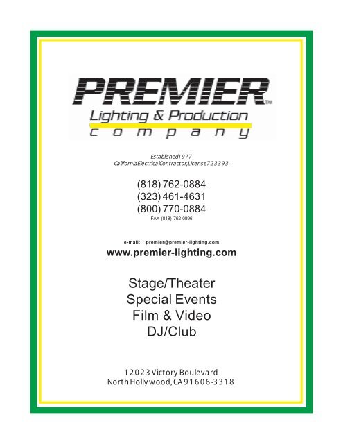 Stage/Theater Special Events Film & Video DJ/Club - Premier Lighting