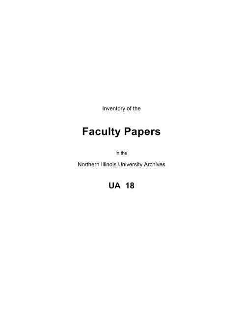 Faculty Papers - University Libraries - Northern Illinois University