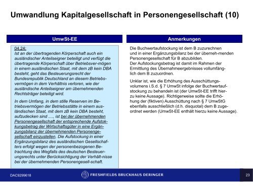 Umwandlung Kapitalgesellschaft in Personengesellschaft - IfA