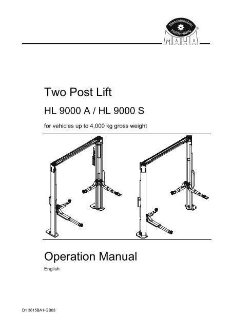 Two Post Lift Operation Manual Aesco