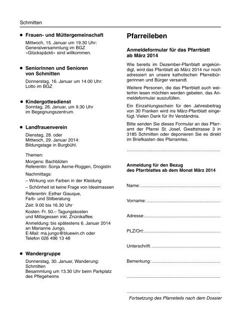 Pfarrblatt Nr. 01 - Pfarrei Schmitten