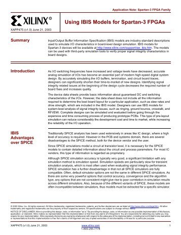 Xilinx Using IBIS Models for Spartan-3 FPGAs application note ...