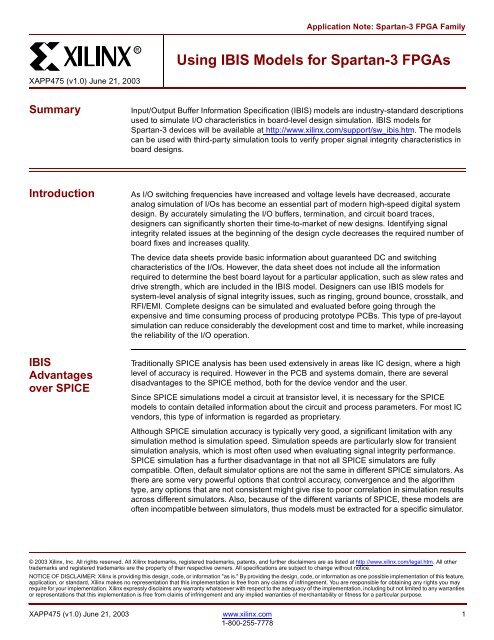 Xilinx Using IBIS Models for Spartan-3 FPGAs application note ...