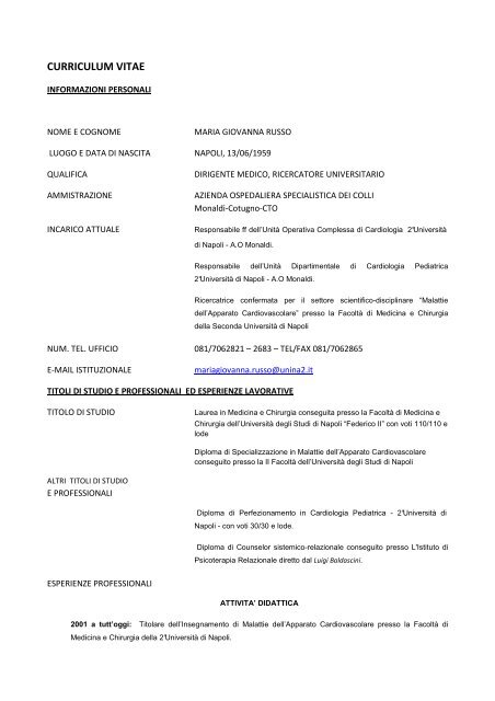 curriculum vitae - Ospedali dei Colli