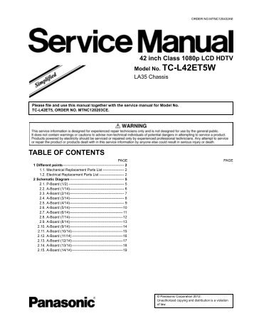 TABLE OF CONTENTS - Panasonic