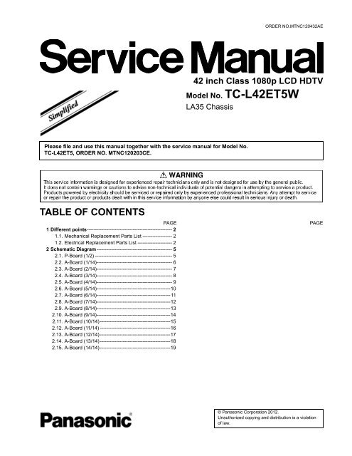 TABLE OF CONTENTS - Panasonic