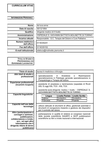 curriculum vitae - Io scelgo la salute