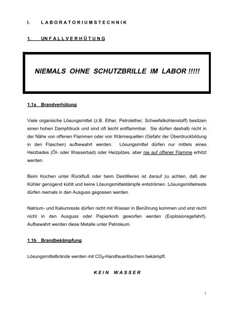 NIEMALS OHNE SCHUTZBRILLE IM LABOR !!!!! - oc1.uni-bayreuth.de