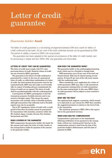 Letter of credit guarantee - EKN