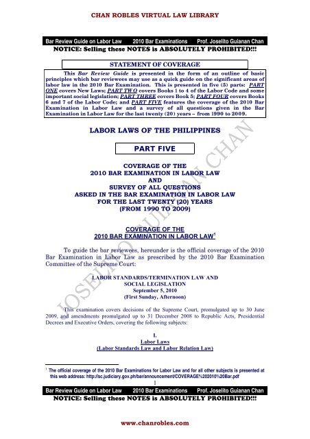 Labor laws of the philippines - Chan Robles and Associates Law Firm