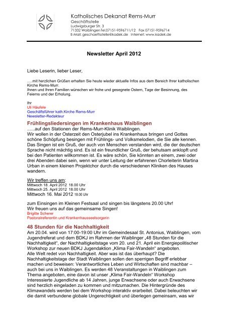 Katholisches Dekanat Rems-Murr Newsletter April 2012