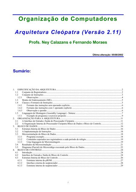 OrganizaÃ§Ã£o de Computadores Arquitetura CleÃ³patra ... - GSE