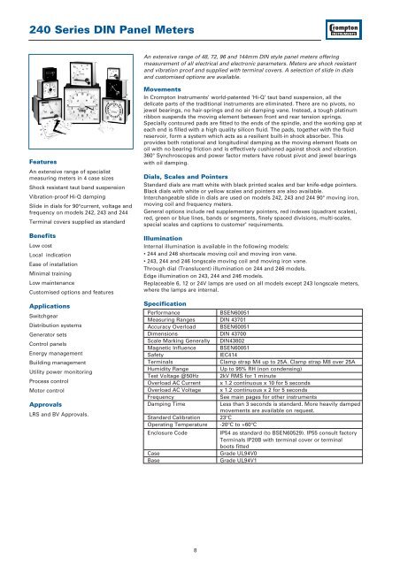 240 Series DIN Panel Meters - Crompton Western Canada Inc.