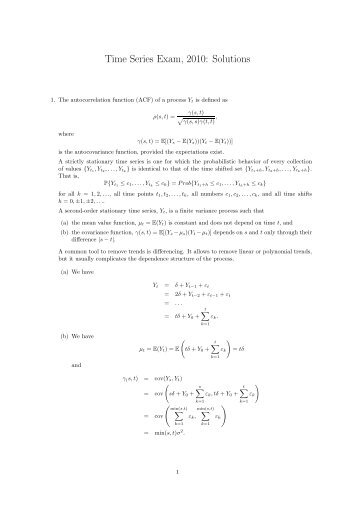 Time Series Exam, 2010: Solutions - STAT