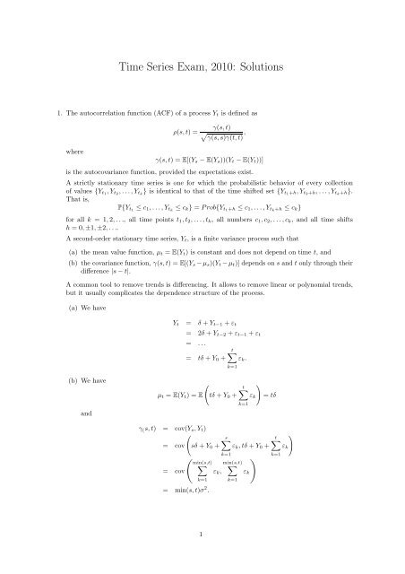 Time Series Exam, 2010: Solutions - STAT