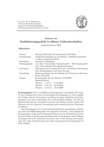 Stabilisierungspolitik in offenen Volkswirtschaften - Christian ...