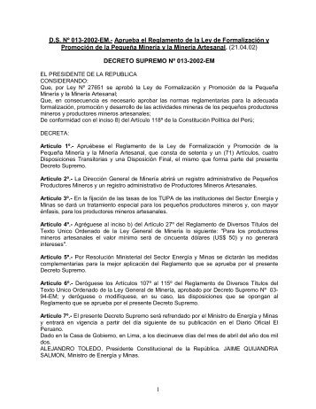 Ley de FormalizaciÃ³n y PromociÃ³n de la PequeÃ±a MinerÃ­a y la ...