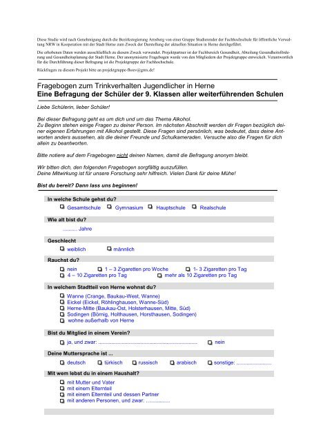 Trinkverhalten von Jugendlichen - Stadt Herne