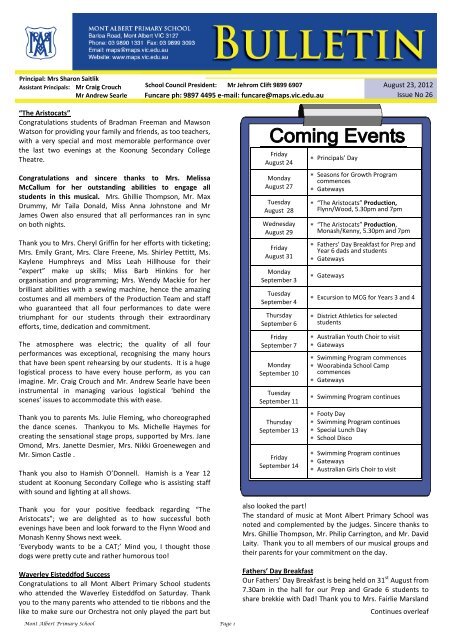 Week 26 August 23 Mont Albert Primary School Week 26 August 23 Mont Albert Primary School