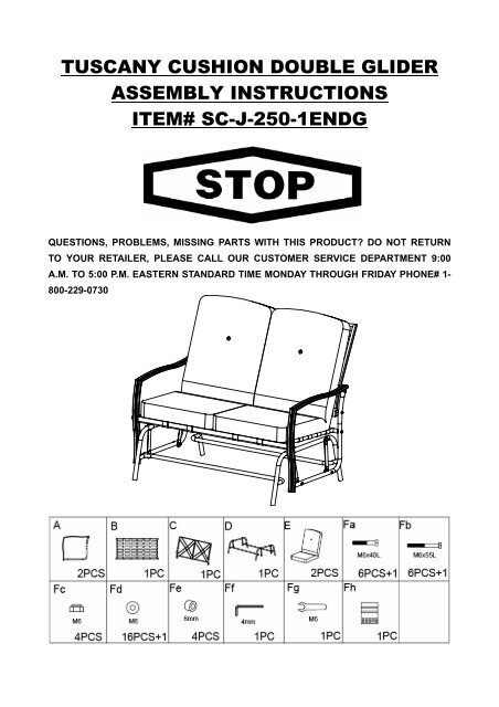 tuscany cushion double glider assembly instructions item ... - Big Lots