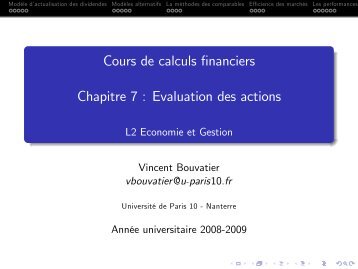 Cours de calculs financiers Chapitre 7 : Evaluation des ... - EconomiX