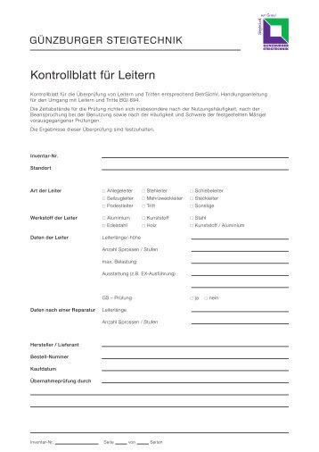 kontrollblatt fÃ¼r Leitern - Keller & Kalmbach GmbH