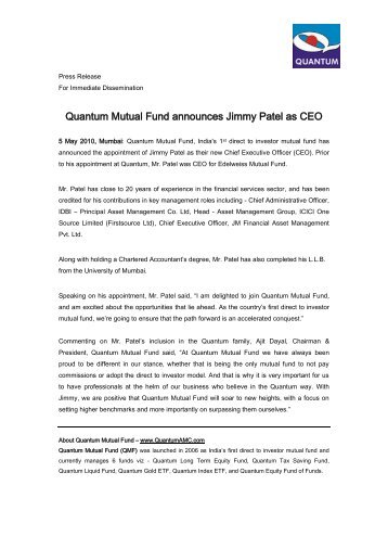 Press Release - Quantum Mutual Fund