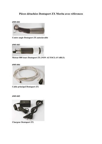 PiÃ¨ces dÃ©tachÃ©es Dentaport ZX Morita avec rÃ©fÃ©rences