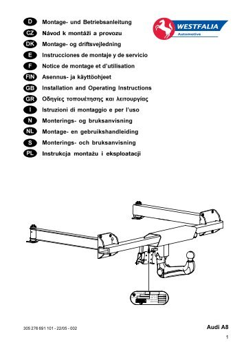 Audi A8 D Montage- und Betriebsanleitung NÃƒÂ¡vod k ... - Westfalia