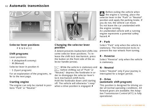 Owner's Manual for the vehicle. With a quick reference ... - E38.org