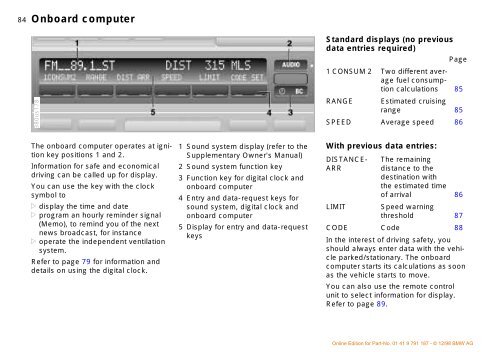 Owner's Manual for the vehicle. With a quick reference ... - E38.org