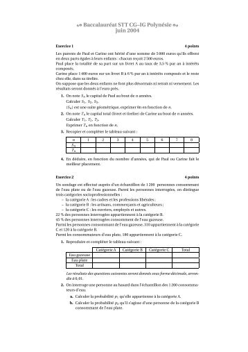 BaccalaurÃ©at STT CGâIG PolynÃ©sie juin 2004 - Apmep