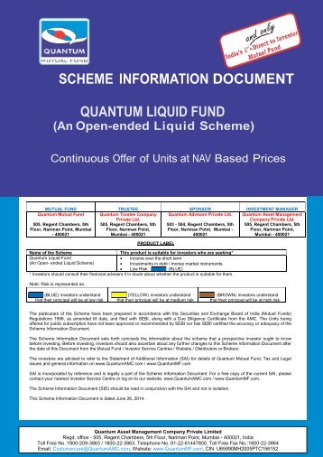 SCHEME INFORMATION DOCUMENT - Quantum Mutual Fund