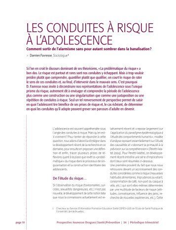 les conduites Ã  risque Ã  l'adolescence - Prospective Jeunesse