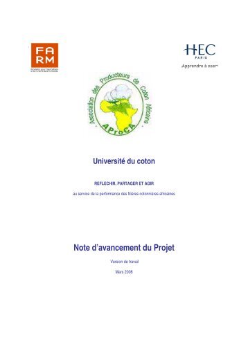 Note d'avancement du Projet - Fondation FARM